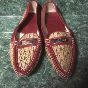 Red Dior loafers with logo print